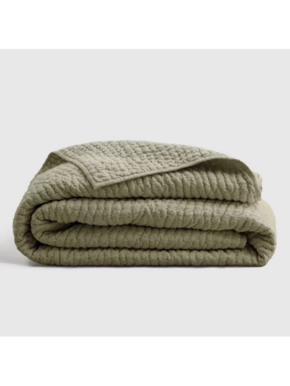 QUINCE European Linen Cotton Stitch Quilt King/Cal King Olive 4973 - Picture 1 of 8